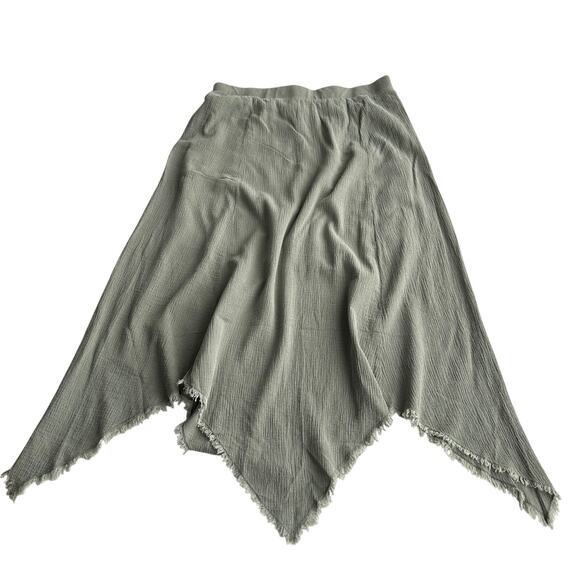 XCVI NWT Cotton Linen Gauze Pull On Lagenlook‎ Handkerchief Hem Sage Skirt XL - Picture 2 of 8